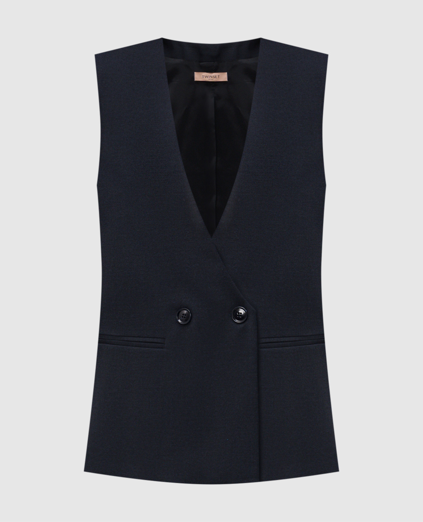 

Синий двубортный жилет с шерстью с логотипом, Костюмные