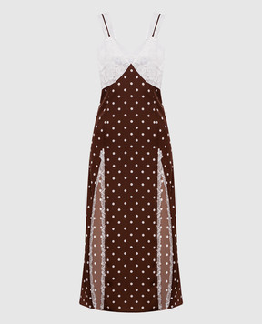 Rowen Rose Коричнева сукня в горох з мереживом DRSRR472