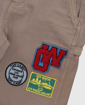 Off-White Дитячі коричневі шорти з нашивками Camping 44BCB00BS26F001