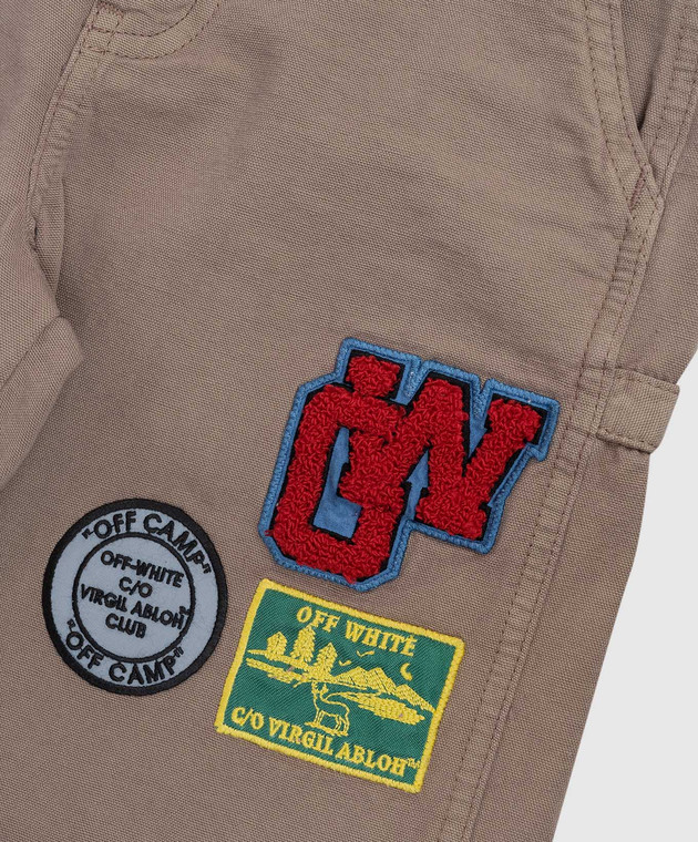 Off-White Дитячі коричневі шорти з нашивками Camping 44BCB00BS26F001 зображення 3