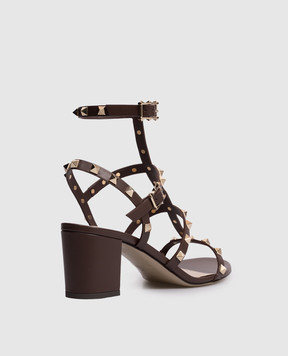 Valentino Коричневые кожаные босоножки Rockstud 8W2S0491VBP
