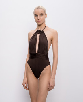 Twinset Коричневий купальник з брошкою 261LMME00