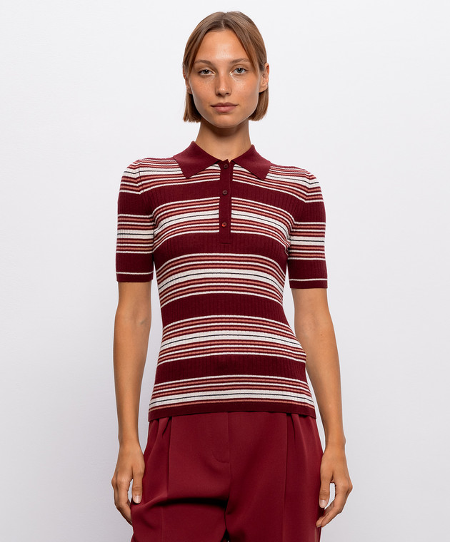 Max Mara Бордовый топ TALLERO из шелка и шерсти в полоску MSTTALLERO изображение 3