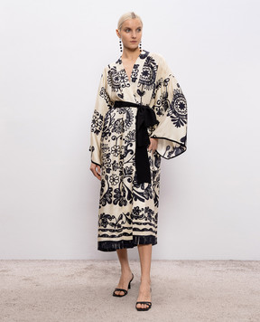 Maurizio Бежева сукня-кімоно із шовку в принт MZS6W07010381