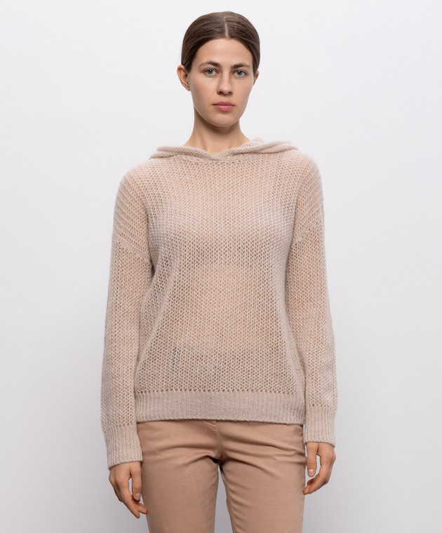 Peserico Бежевое ажурное худи с пайетками A99242F0509335 изображение 3