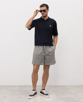 Balmain Синє поло із шовком з монограмою GH1GB044KJ53