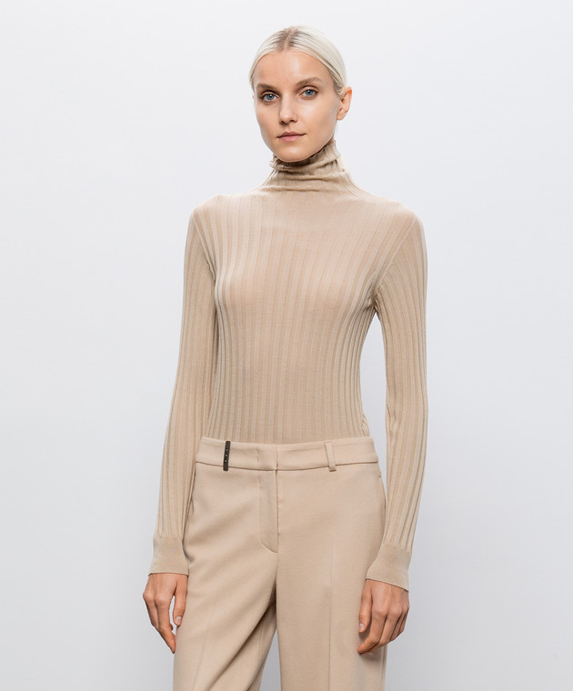 Peserico Бежевый гольф из шерсти в рубчик S99502F1409770 изображение 3