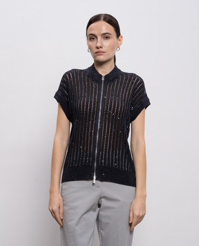 Peserico Чорний ажурний кардиган з паєтками A99082F0509110