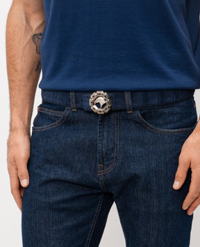 Stefano Ricci Синій ремінь зі шкіри крокодила з ефектом нубуку N381CNC558P3