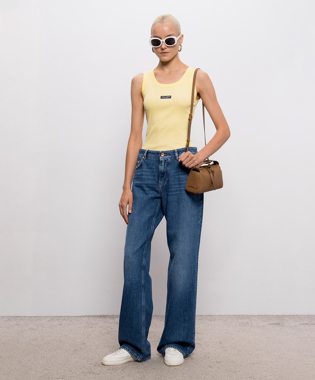 Dolce&Gabbana Жовта майка в рубчик з нашивкою логотипа F8W62TFU7AV зображення 2