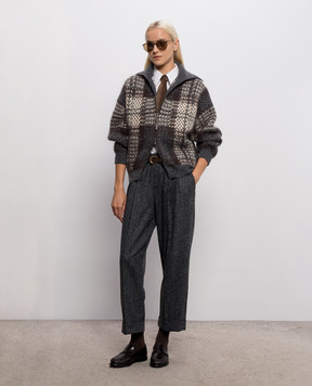 Brunello Cucinelli Серый кардиган с шерстью в клеточку MMT571726