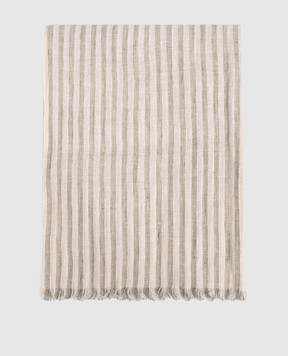 Brunello Cucinelli Зеленый шарф из льна в полоску MSCDAGL70