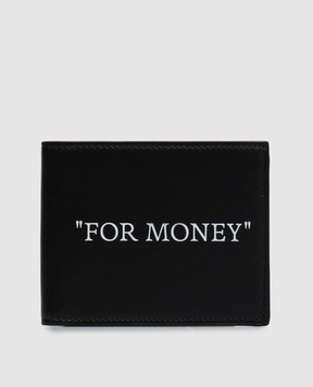 Off-White Черный кожаный портмоне с принтом надписи "For Money" OWMNC22F26LT01