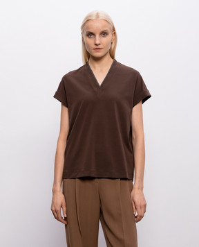Brunello Cucinelli Коричнева футболка з ланцюжком моніль MPT18BD222