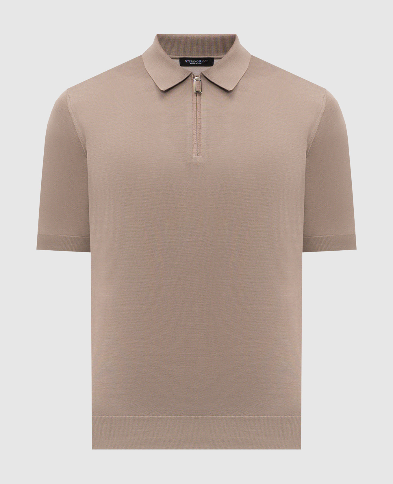 Коричневое поло из шелка с кожей крокодила