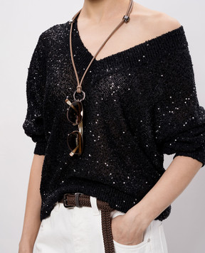 Brunello Cucinelli Бежевый кожаный шнурок для очков с гравировкой логотипа MACP9G002