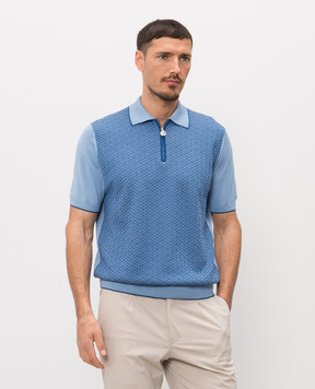 Stefano Ricci Блакитне поло з шовком у візерунок K212036P31F26192