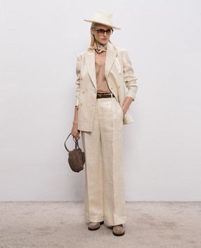 Brunello Cucinelli Бежевые брюки из льна с отворотами ML596P8492