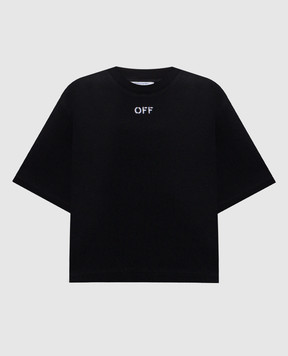 Off-White Черная укороченная футболка в рубчик 2FA00678T