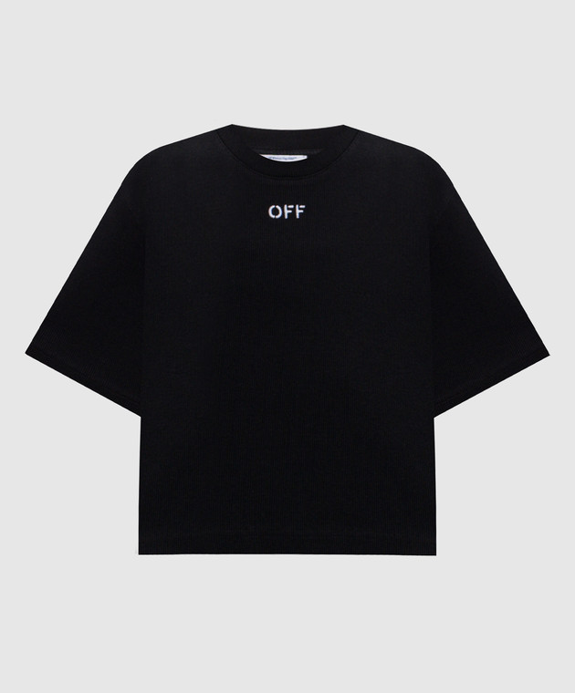 Off-White Черная укороченная футболка в рубчик 2FA00678T