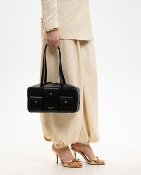 Christian Villa Черная кожаная сумка с принтом логотипа 06497