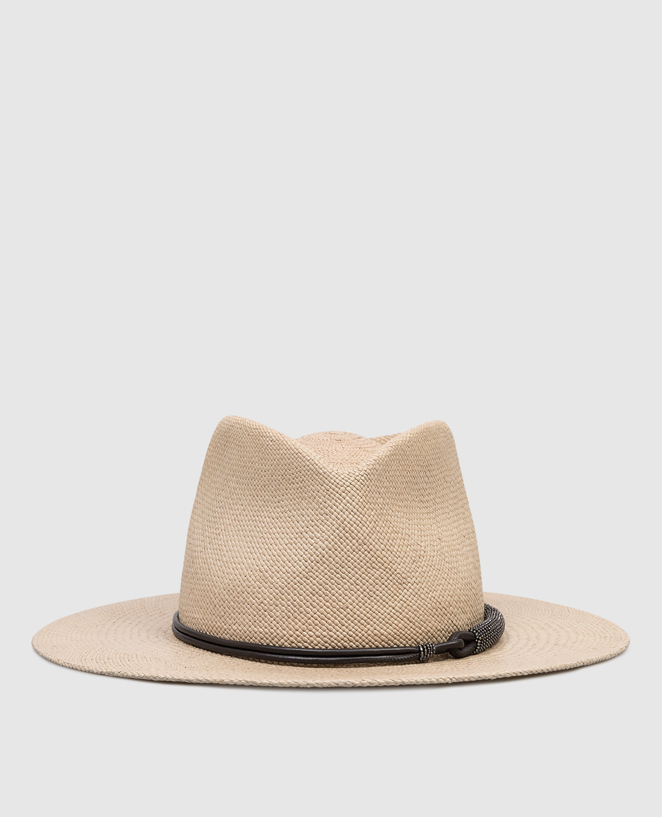 Бежевая соломенная шляпа-федора с цепочкой мониль