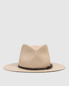 Brunello Cucinelli Бежевий солом'яний капелюх-федора з ланцюжком моніль MCAP90036
