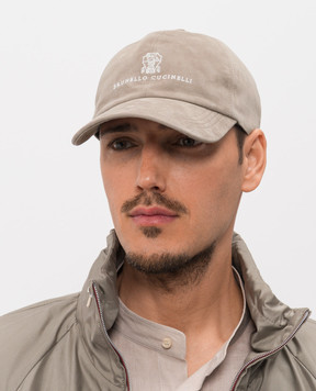 Brunello Cucinelli Замшевая кепка хаки с вышивкой логотипа MPCLF9850