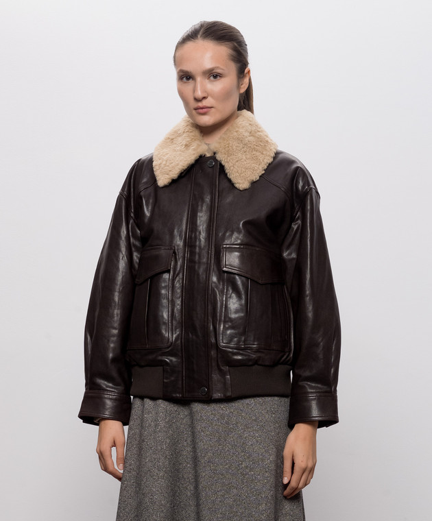 Max Mara Weekend Коричневая кожаная куртка CALATA с мехом WKDCALATA изображение 3