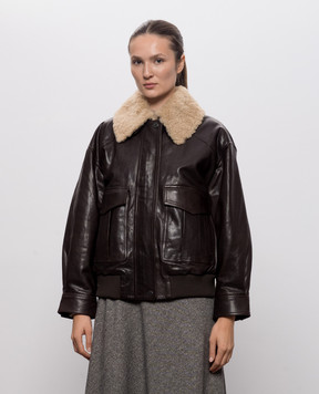 Max Mara Weekend Коричневая кожаная куртка CALATA с мехом WKDCALATA