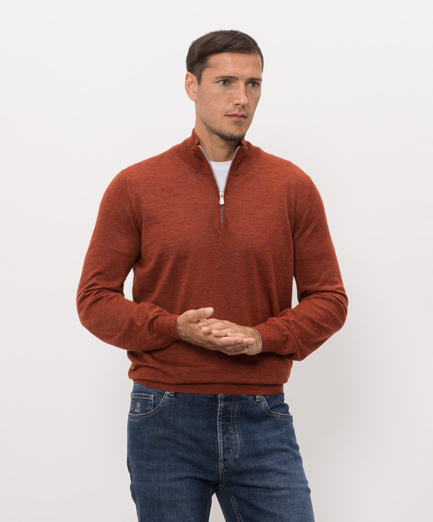 Brunello Cucinelli Терракотовый джемпер из кашемира, шелка и льна MSY00124 изображение 3