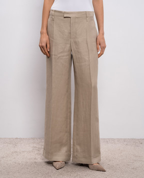 Brunello Cucinelli Бежеві штани з льону з відворотами MH527P8492