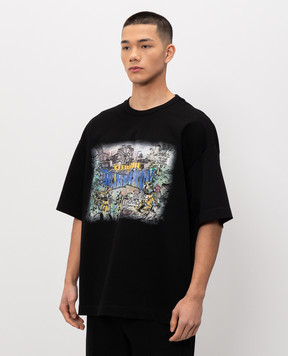 Juun.j Чорна футболка з брендовим принтом JC6342P235