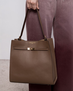 Gianni Notaro Коричнева шкіряна сумка DOLLARO з принтом логотипа 255DOLLAROORO