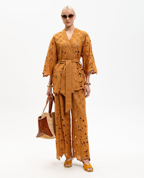 Ermanno Scervino Life Коричневые ажурные брюки с вышивкой D484P603QYD