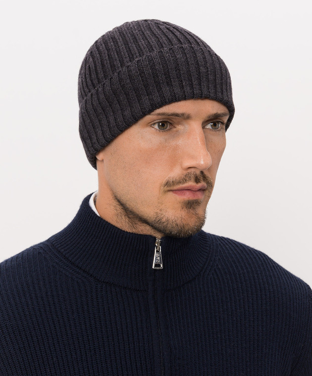 Cashmere&Whiskey Серая шапка из шерсти мериноса 201 изображение 2