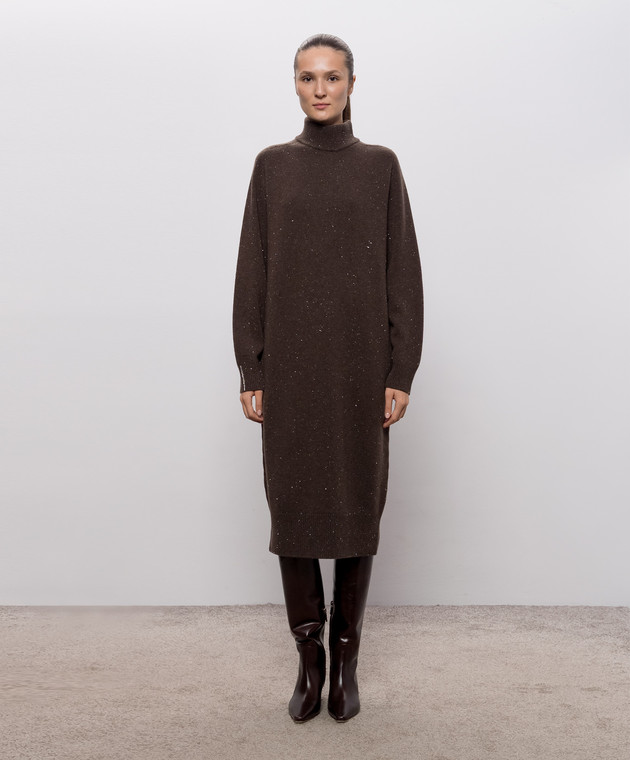Peserico Коричневое платье миди с шерстью и шелком S92285F07K09095 изображение 3