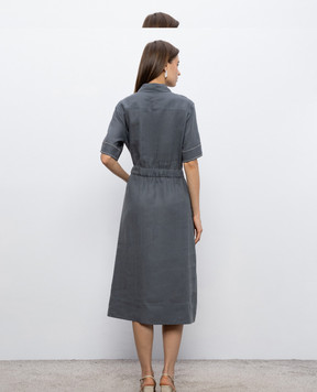 Peserico Сіра сукня з льону з ланцюжком моніль S0241602647