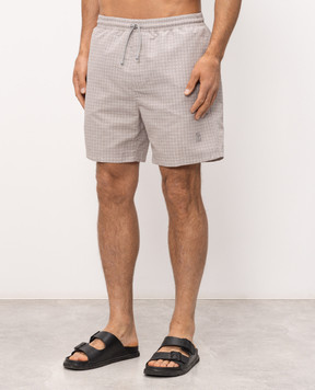 Brunello Cucinelli Бежевые шорты для плавания в узор с вышивкой эмблемы MR847043P