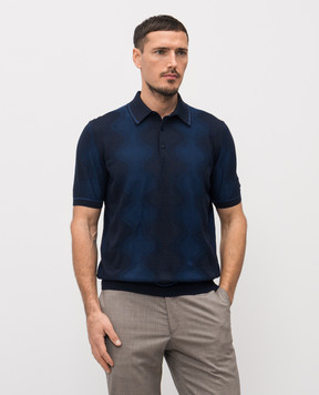 Stefano Ricci Синее поло с шелком в узор K818105P13F26171