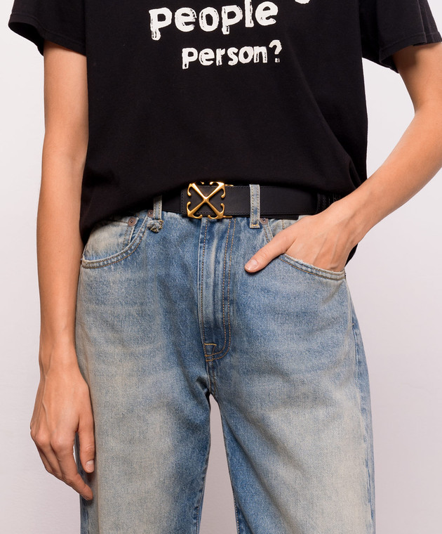Off-White Чорний шкіряний ремінь з принтом напису OWWRB02F26LT01 зображення 2