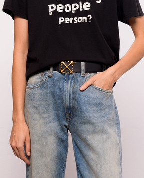 Off-White Чорний шкіряний ремінь з принтом напису OWWRB02F26LT01