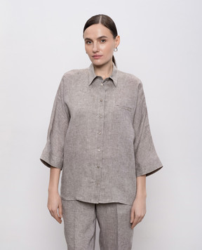 Peserico Коричневая рубашка из льна с цепочкой S0649102600