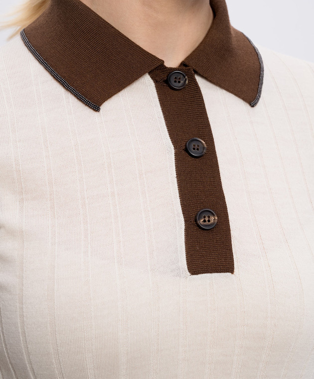Brunello Cucinelli Поло кольору айворі з вовни та кашеміру в рубчик M14817205 зображення 5