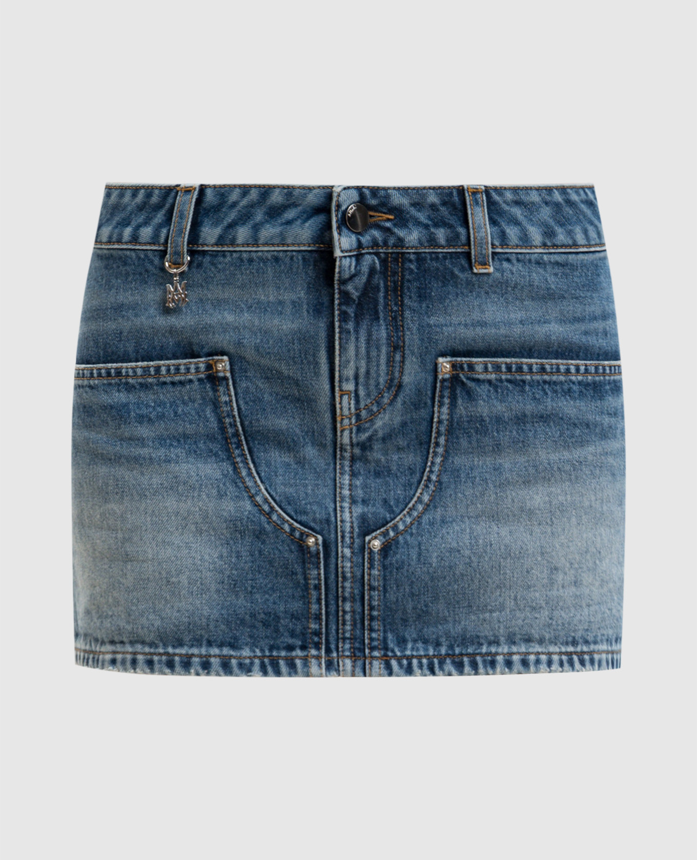 

Синяя джинсовая юбка мини с эффектом потертости, Синий, Юбки прямые