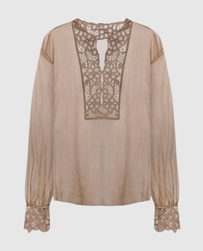 Ermanno Scervino Коричнева блуза із шовку D482K766RFWB