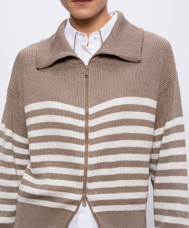 Brunello Cucinelli Коричневий кардиган в смужку з люрексом MAZ230106P зображення 5