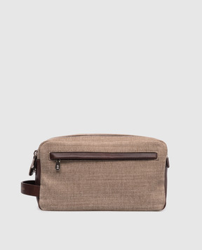 Brunello Cucinelli Коричневый несесер с льном с логотипом MWACBU334P