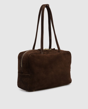 Christian Villa Коричневая замшевая сумка-боулер с тиснением логотипа 06406