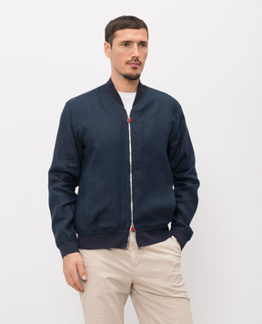 Kiton Синій бомбер з льону UGO001H09690